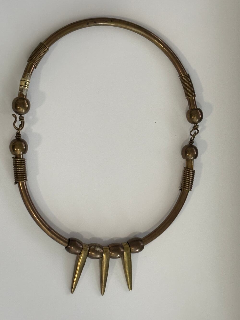 Vintage Brass Chocker Collar Necklace with Spikes Brutalist Minimalist